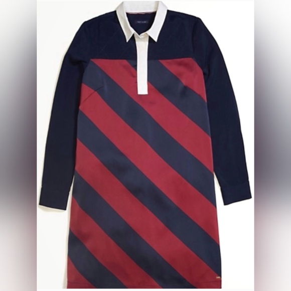 Tommy Hilfiger Icons Rugby Shirtdress Navy/Burgundy Size M NWT MSRP $119 - Picture 2 of 12
